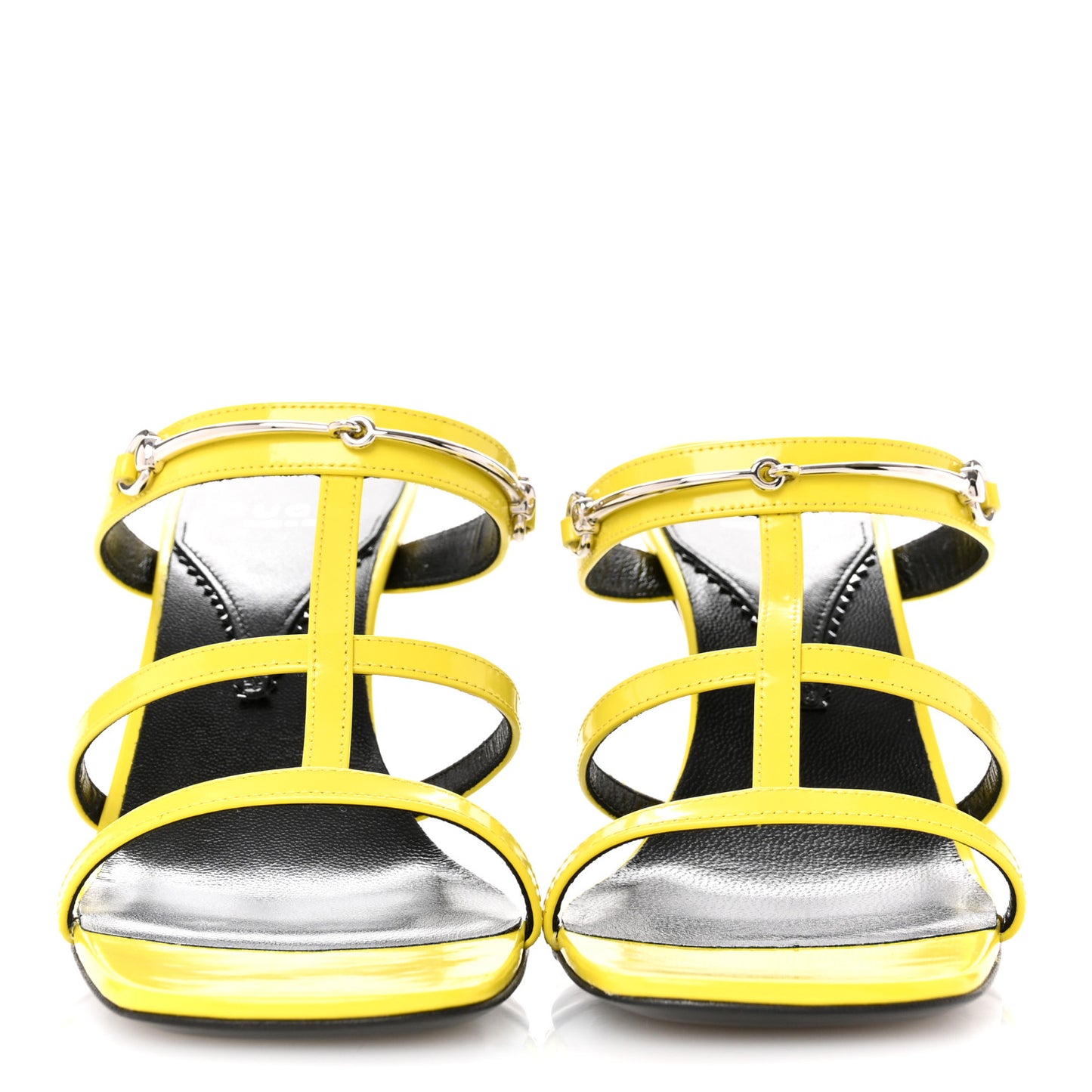 Patent Calfskin Horsebit Divine 75mm Slide Sandals 38.5 Acid Lime