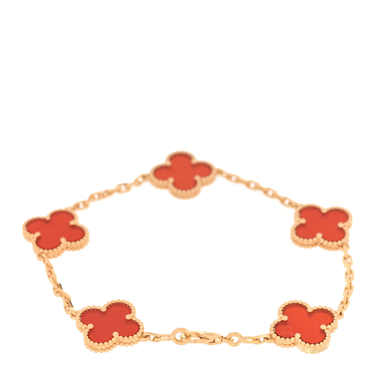 Van Cleef & Arpels 18K Yellow Gold Carnelian 5 Motifs Vintage Alhambra Bracelet 2 of 6