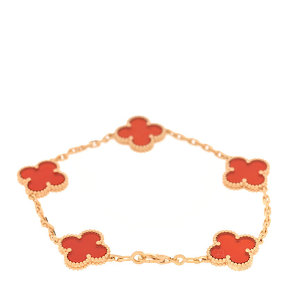 Van Cleef & Arpels 18K Yellow Gold Carnelian 5 Motifs Vintage Alhambra Bracelet 2 of 6