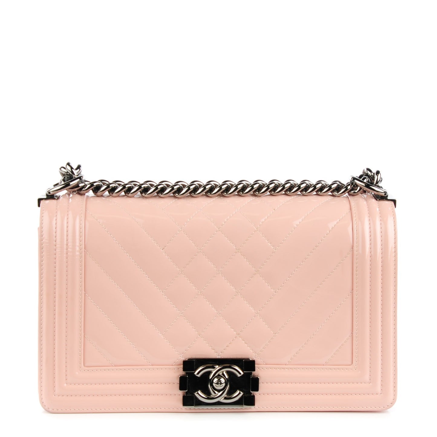 Patent Chevron Medium Boy Flap Light Pink