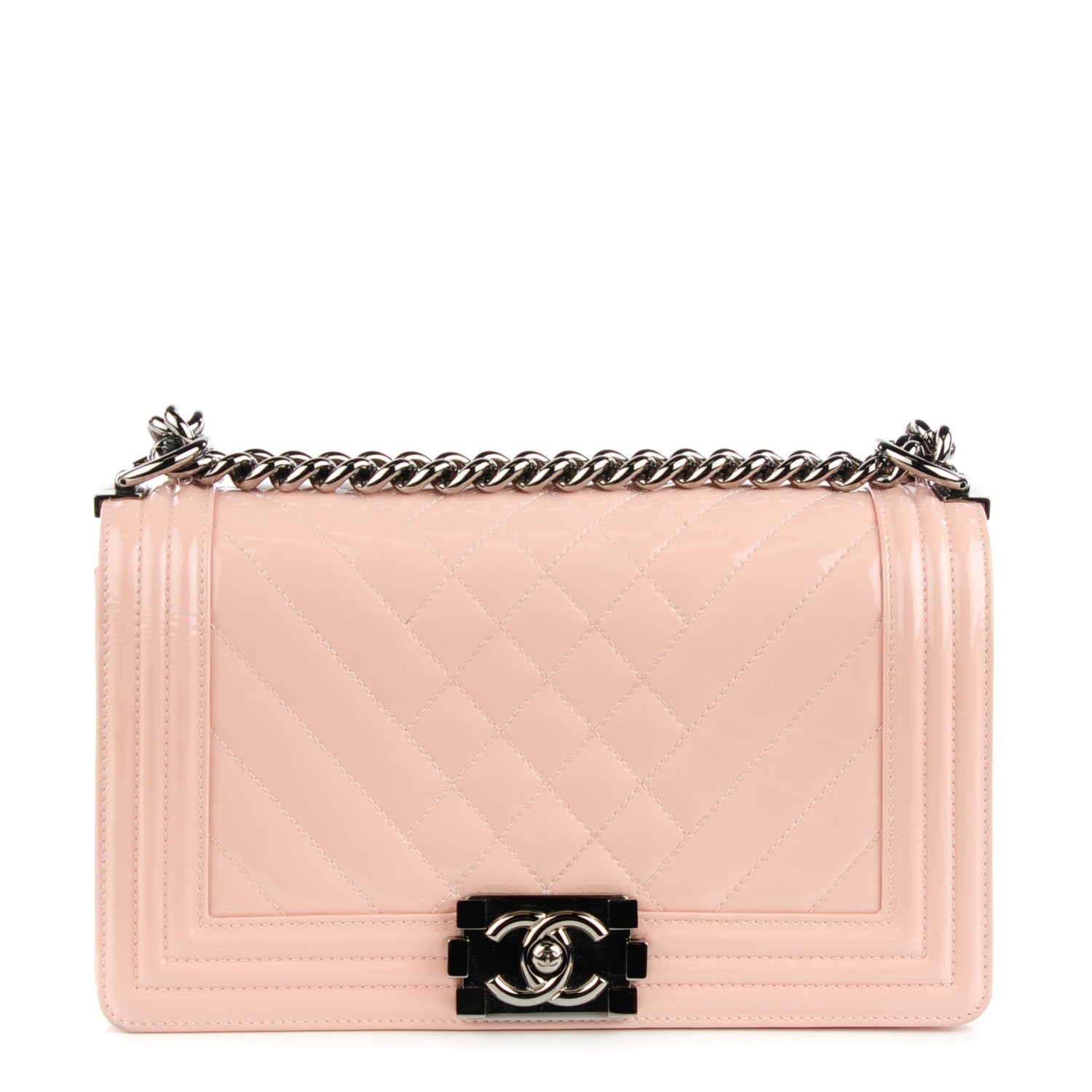Chanel Patent Chevron Medium Boy Flap Light Pink 1 of 9
