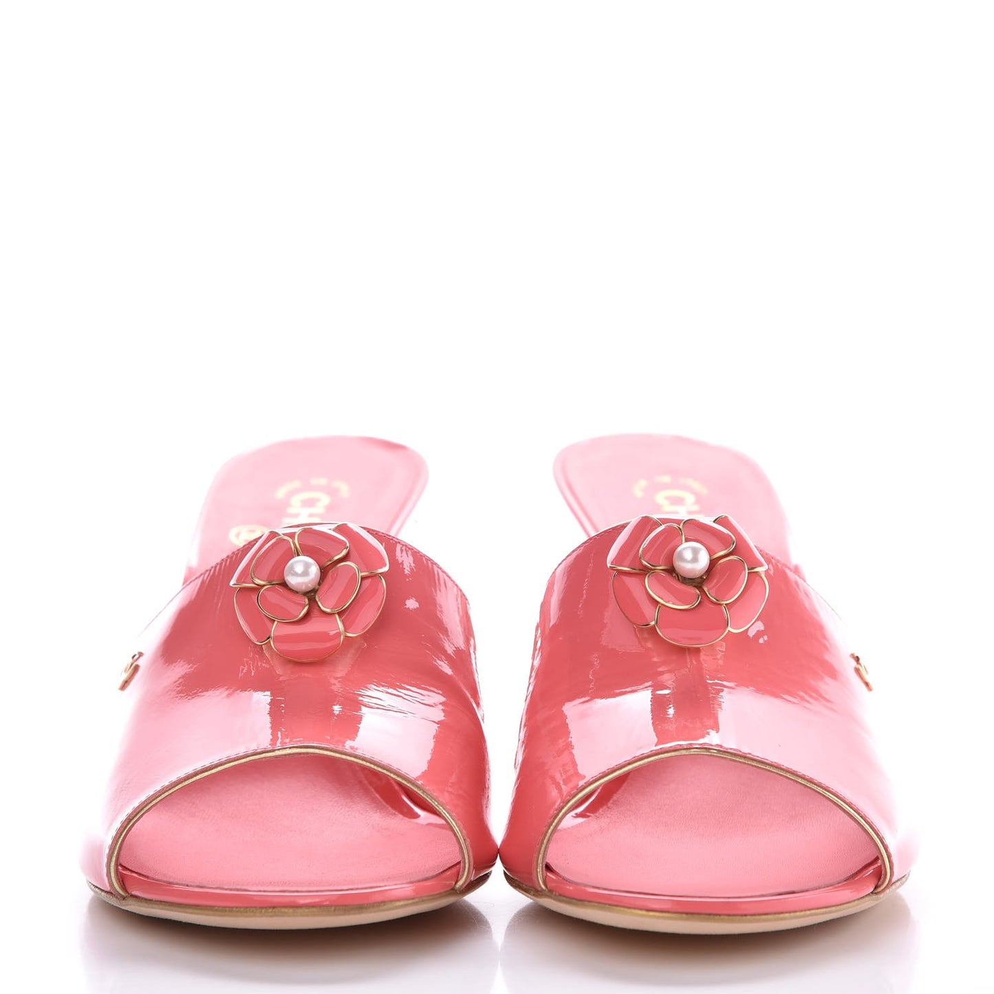 Patent Goatskin Camellia Mules 42 Pink