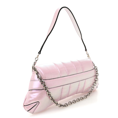 Gucci Iridescent Nappa Vertical Matelasse Medium Maxi Horsebit Chain Shoulder Bag Escape Pink 3 of 10