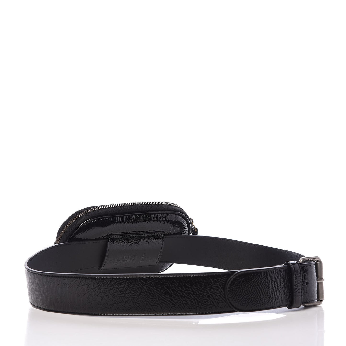 Patent Rubber Game Patch Logo Belt Bag 95 38 Black