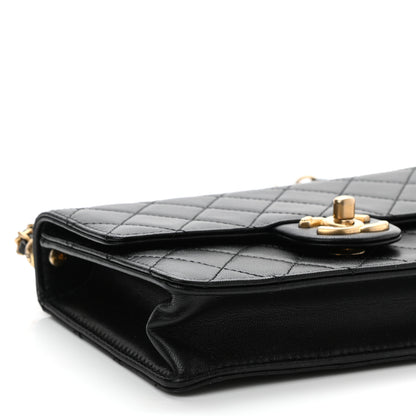 Chanel Goatskin Quilted Logo Small Chic Flap Black 9 of 10