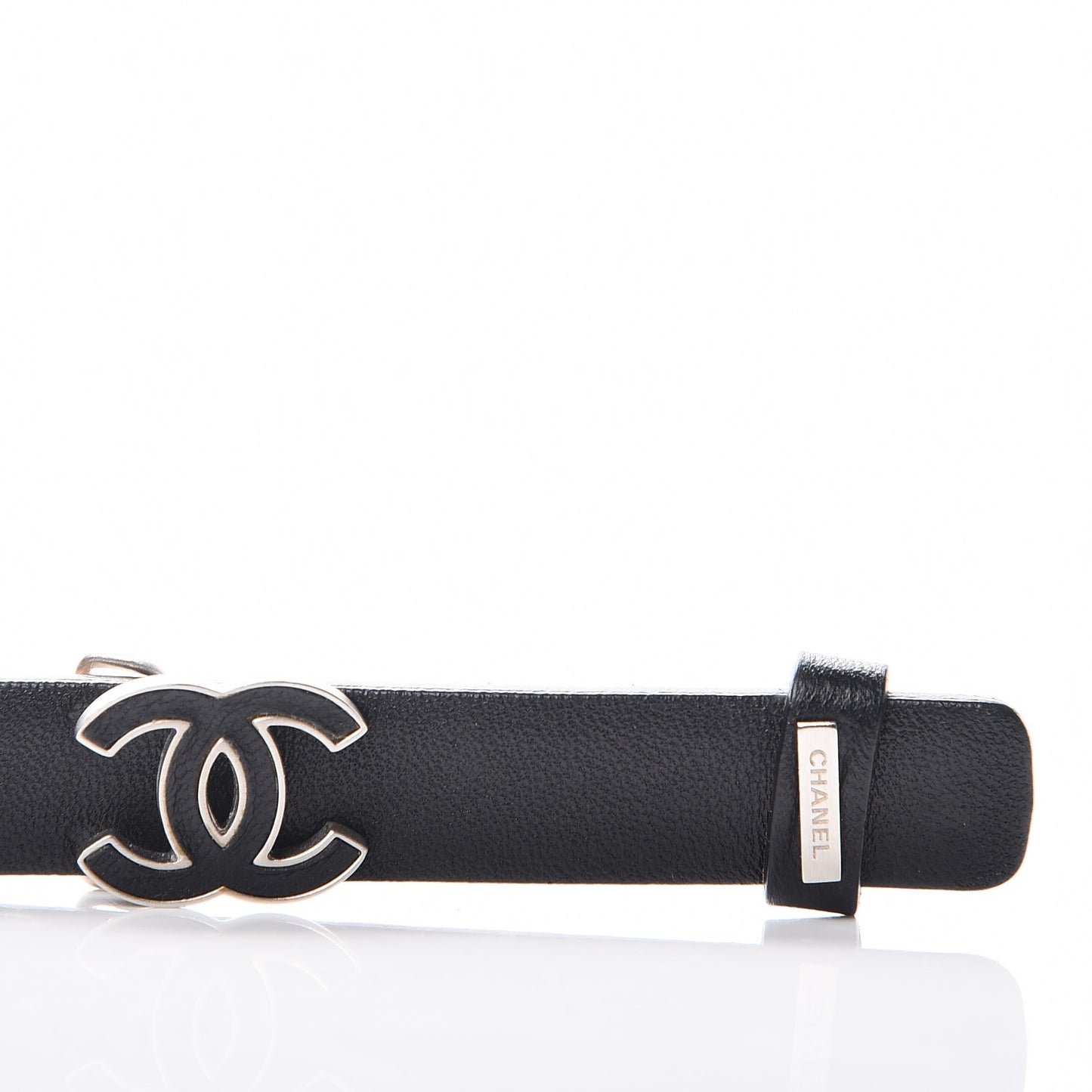 Lambskin CC Chain Belt 95 38 Black Silver