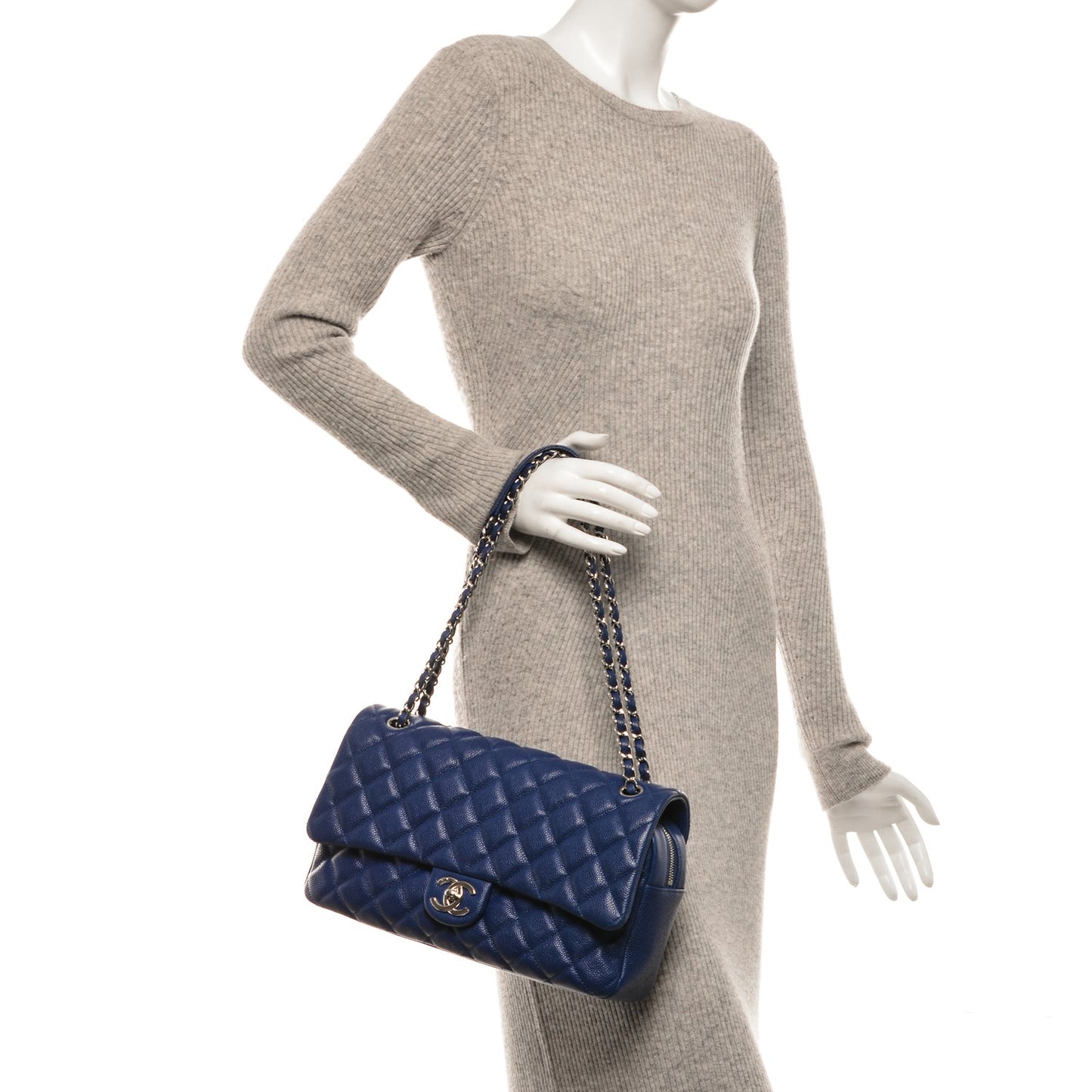 Caviar Quilted Jumbo Easy Flap Blue