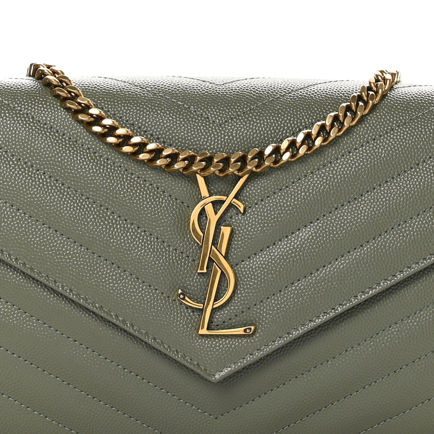 Grain De Poudre Matelasse Chevron Monogram Chain Wallet Light Sage