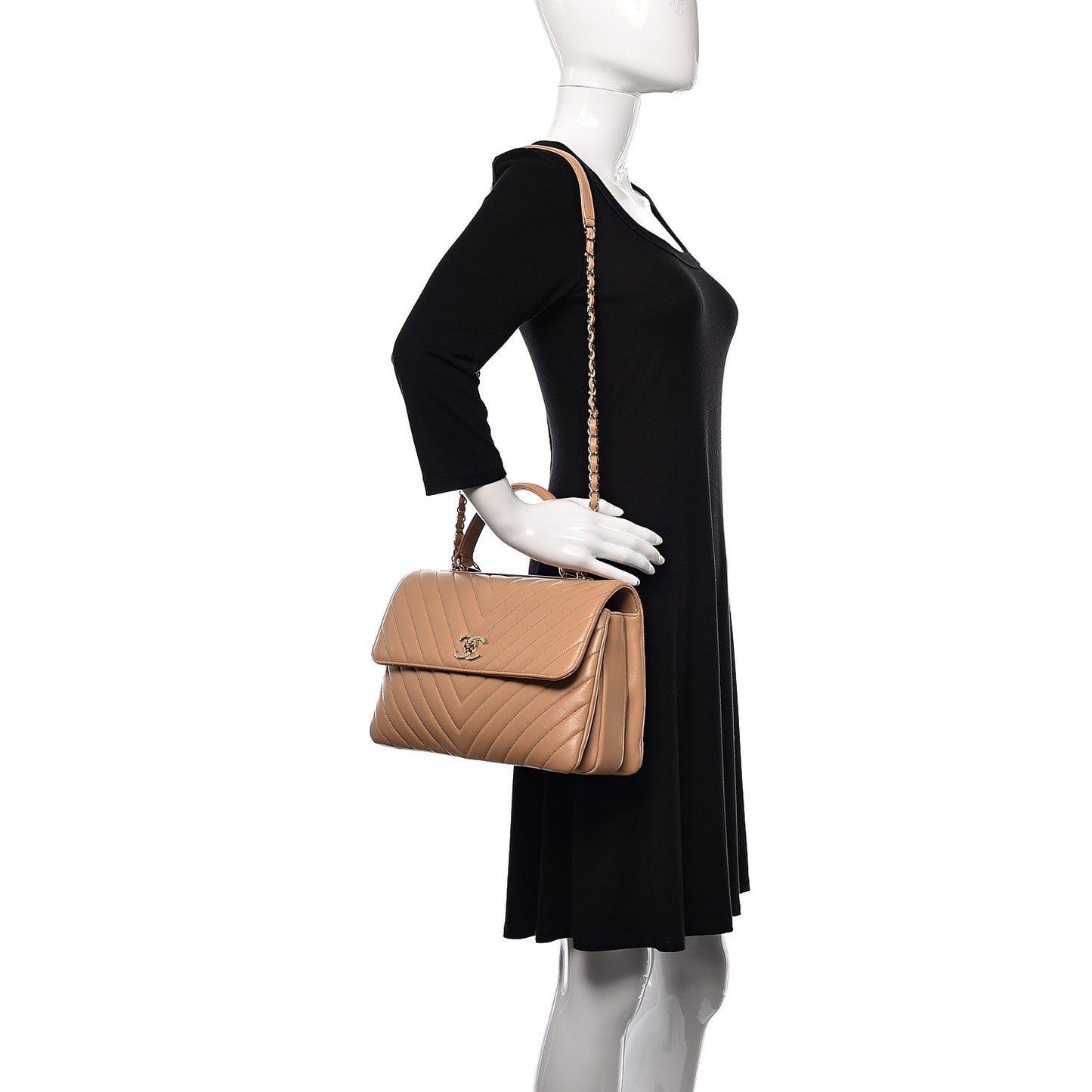 Lambskin Chevron Quilted Medium Trendy CC Dual Handle Flap Bag Beige