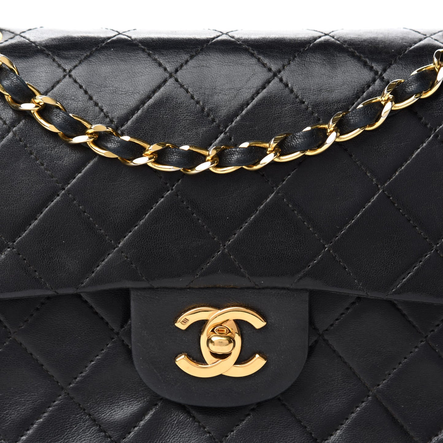 Lambskin Quilted Small Double Flap Black