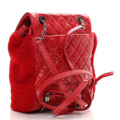 Chanel Glazed Calfskin Shearling Quilted Small Mountain Backpack Red 3 of 8