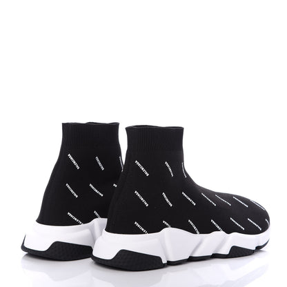 Balenciaga Neoprene Knit Allover Logo Bi-Color Sole Mens Speed Sneakers 42 Black White 4 of 6