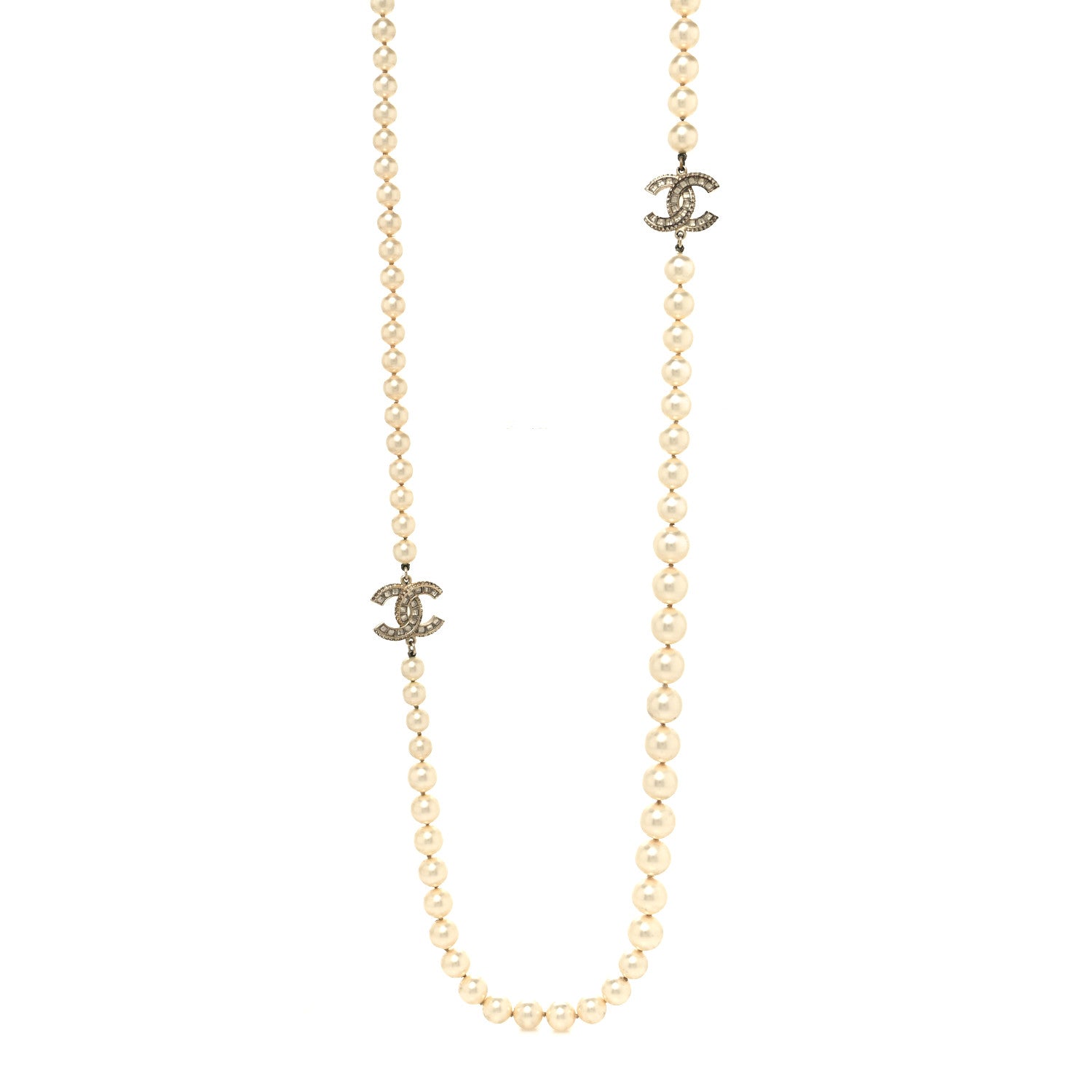 Chanel Graduated Pearl Crystal CC Long Necklace White 1 of 6