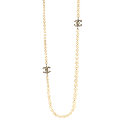 Chanel Graduated Pearl Crystal CC Long Necklace White 1 of 6
