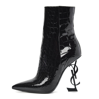 Saint Laurent Alligator Embossed Patent Calfskin Opyum 110 Ankle Boots 37 Black 1 of 8