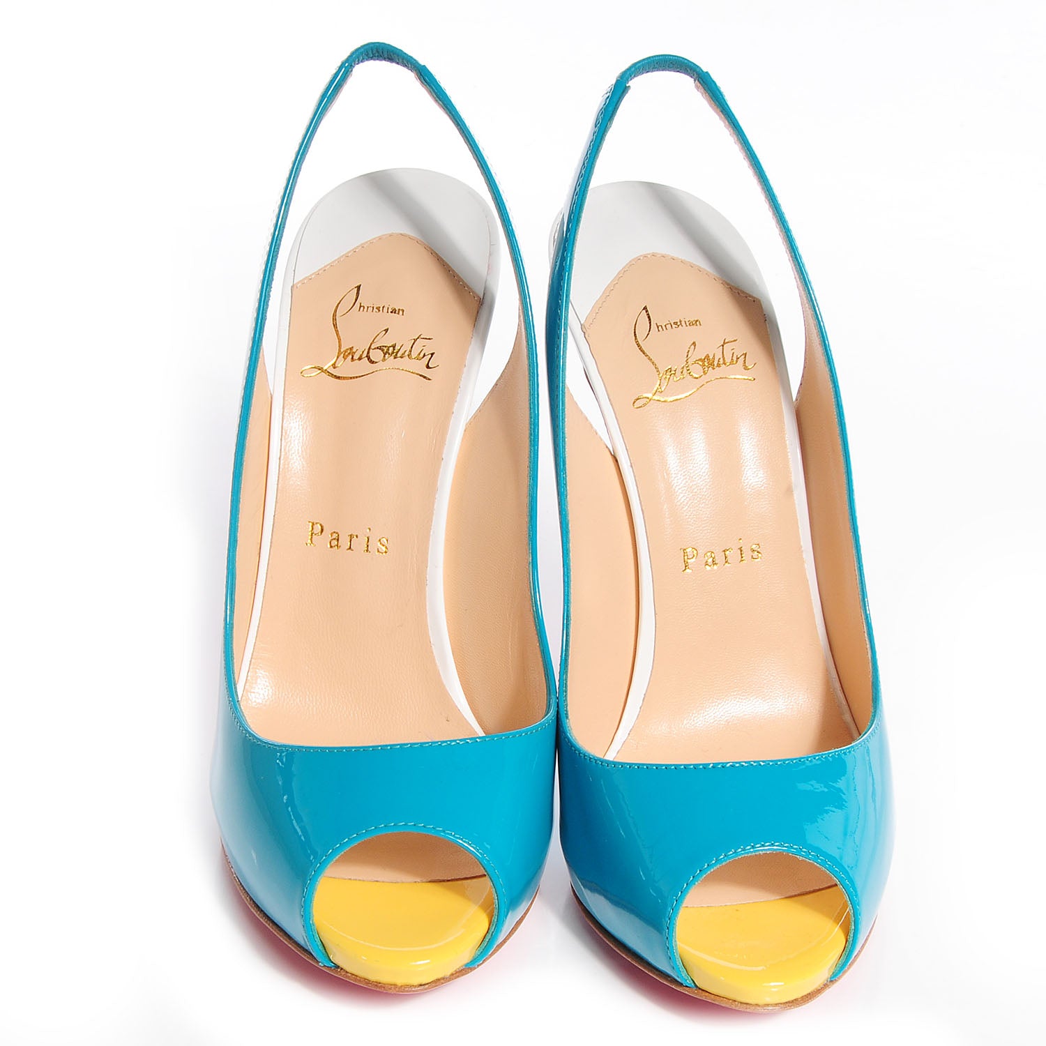 Christian Louboutin Patent Flo Sling 120 Pumps 37.5 Caraibes Canari 2 of 6