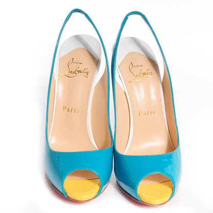 Christian Louboutin Patent Flo Sling 120 Pumps 37.5 Caraibes Canari 2 of 6