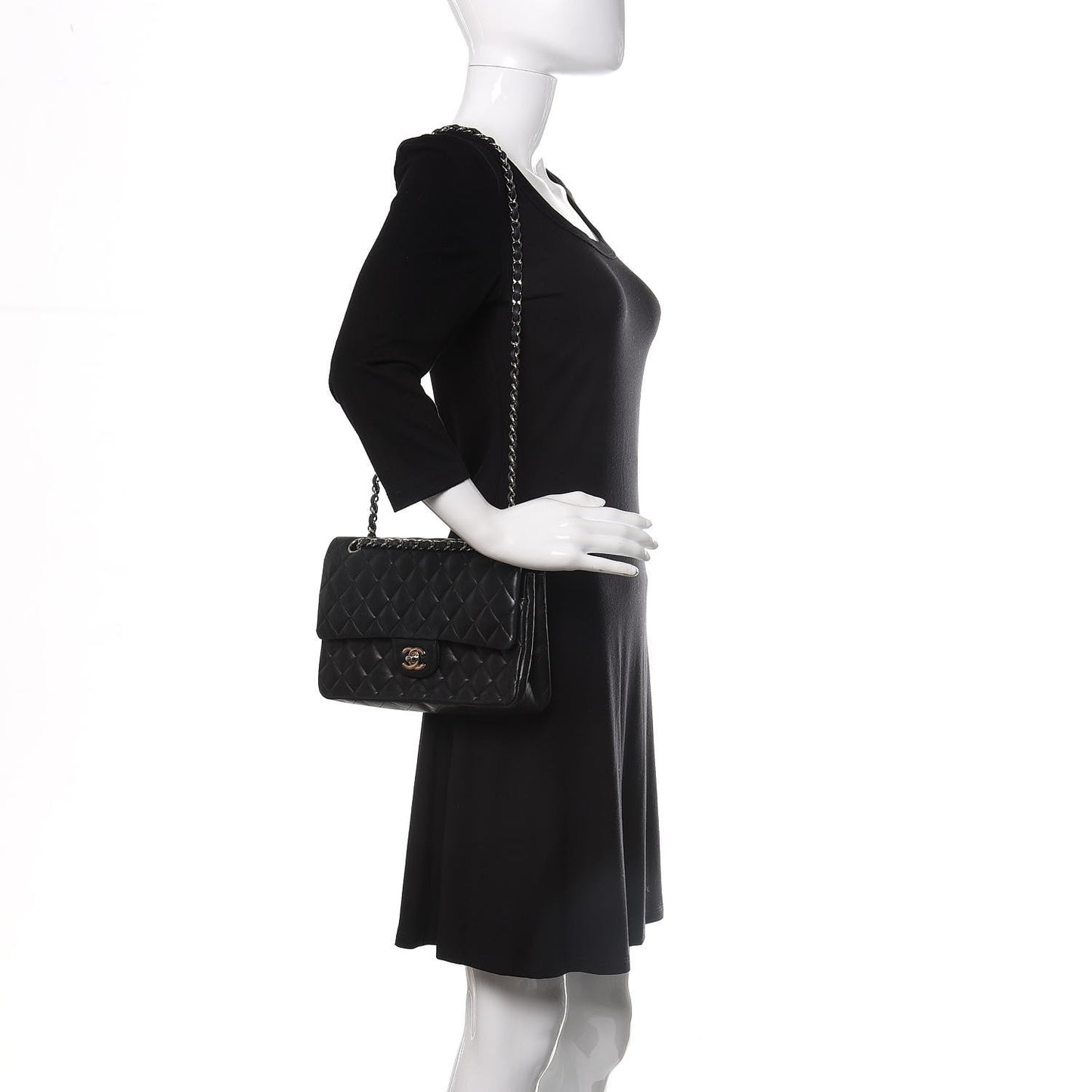 Lambskin Quilted Medium Double Flap Black