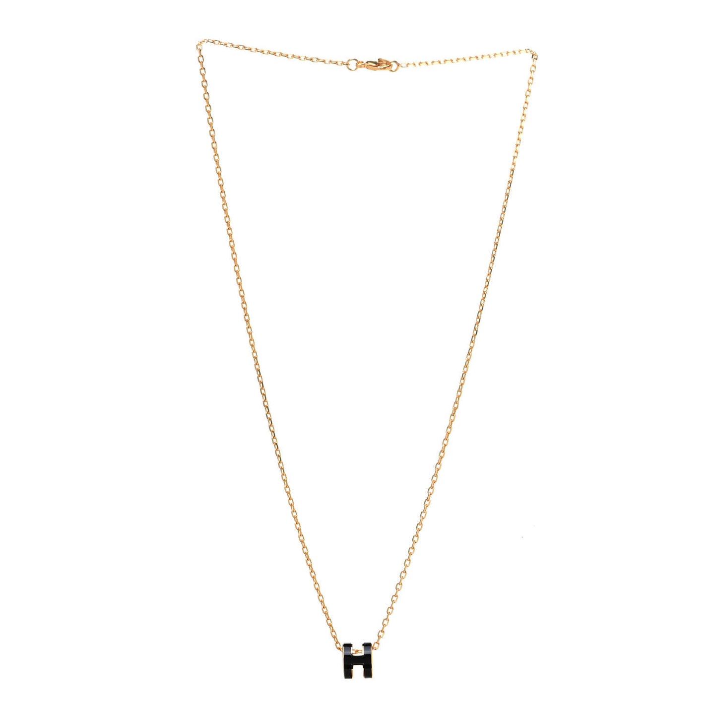 Lacquered Gold Mini Pop H Pendant Necklace Black