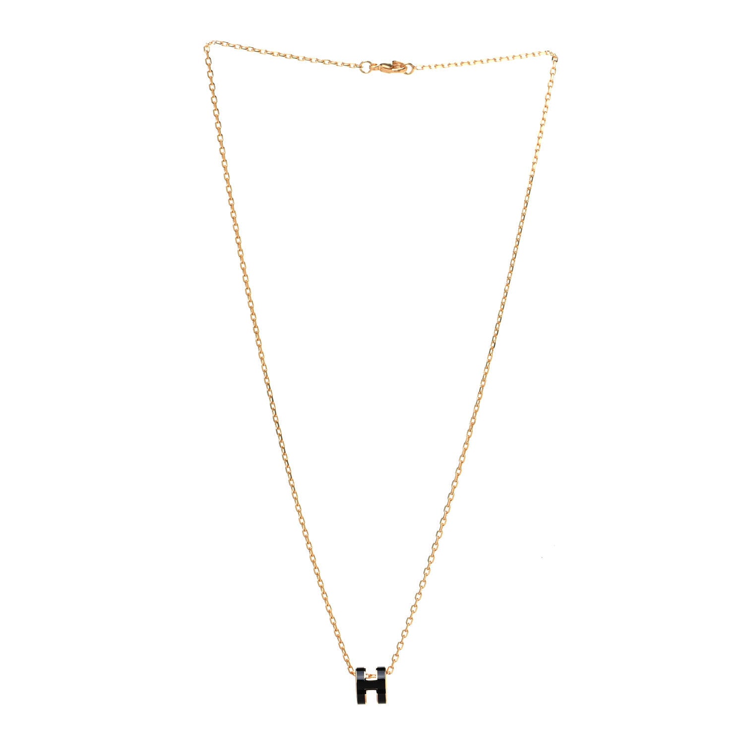 Hermes Lacquered Gold Mini Pop H Pendant Necklace Black 2 of 4