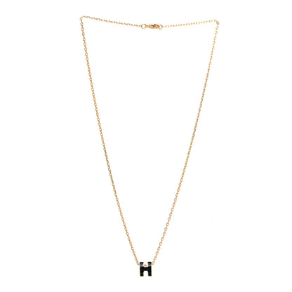 Hermes Lacquered Gold Mini Pop H Pendant Necklace Black 2 of 4