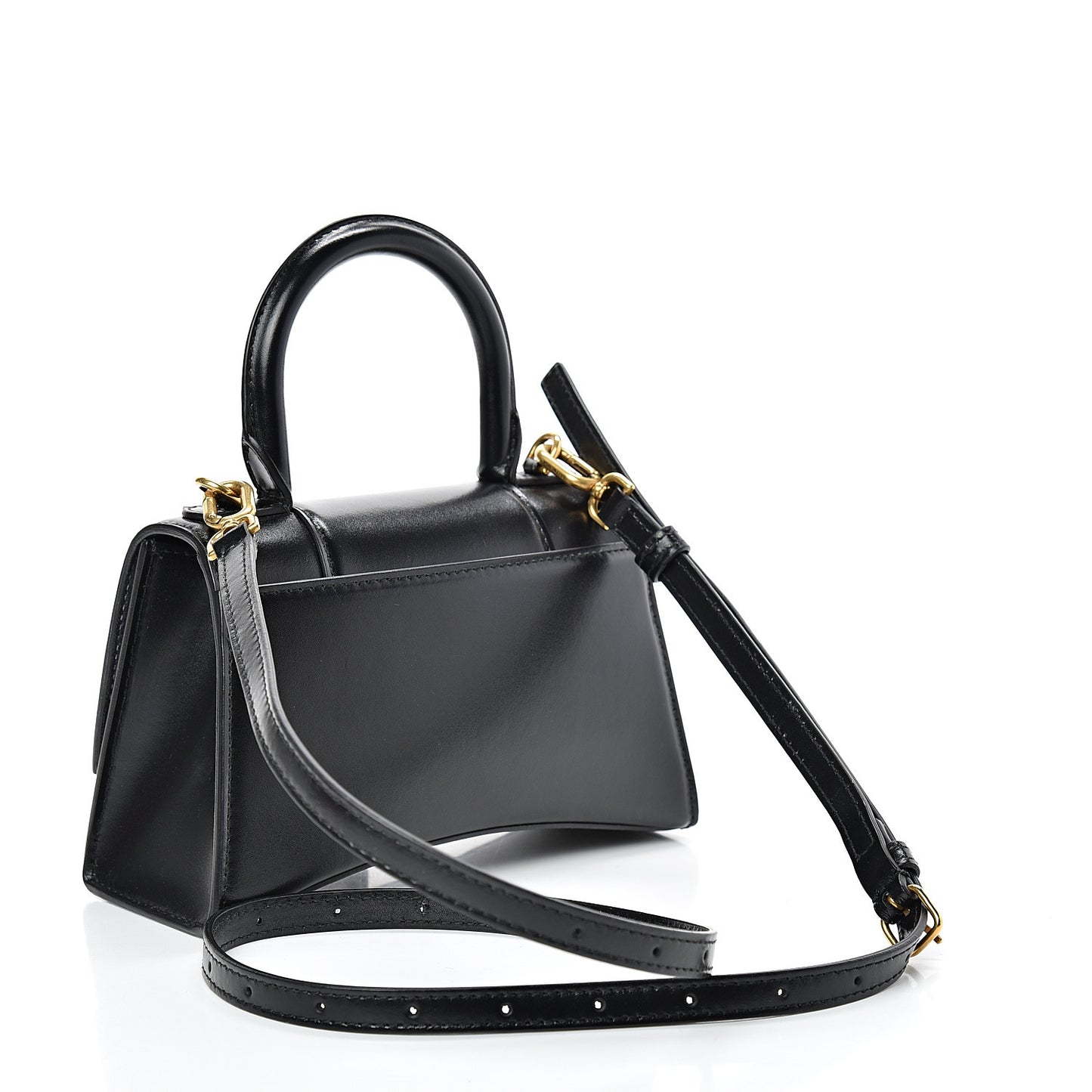 Shiny Box Calfskin Hourglass Top Handle Bag XS Black