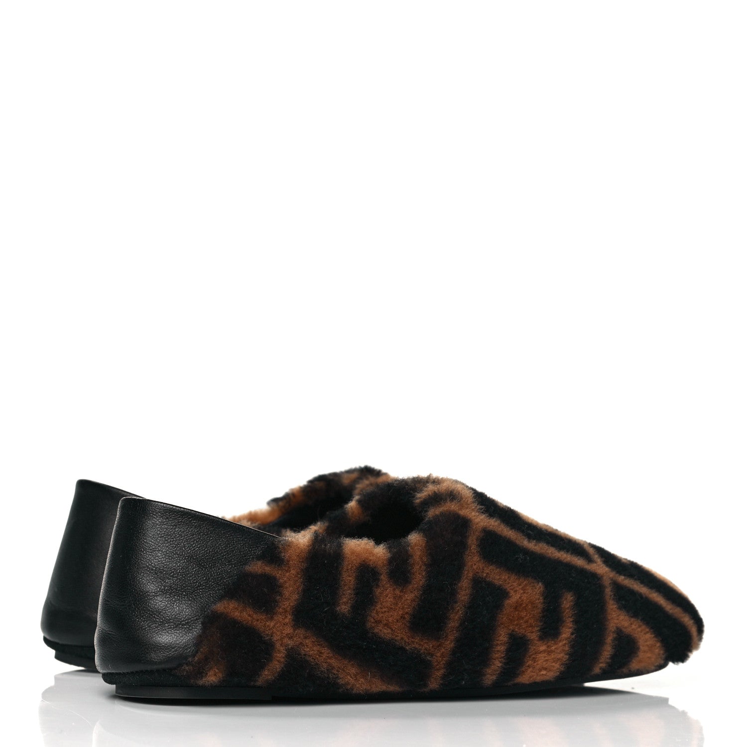 Fendi Shearling Nappa FF Slippers 36 Tobacco Black 4 of 7