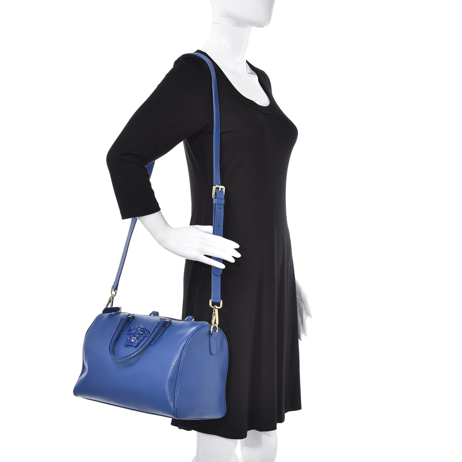 Versace Calfskin Saffiano Duffle Bag Blue 2 of 8