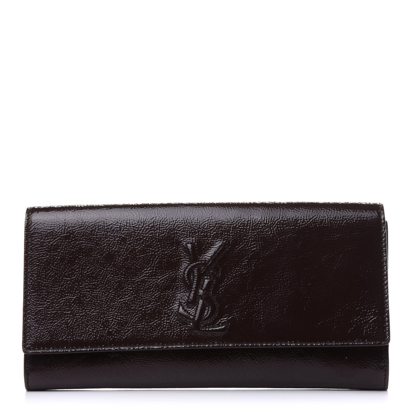 Textured Patent Calfskin Monogram Large Belle De Jour Clutch Dark Brown