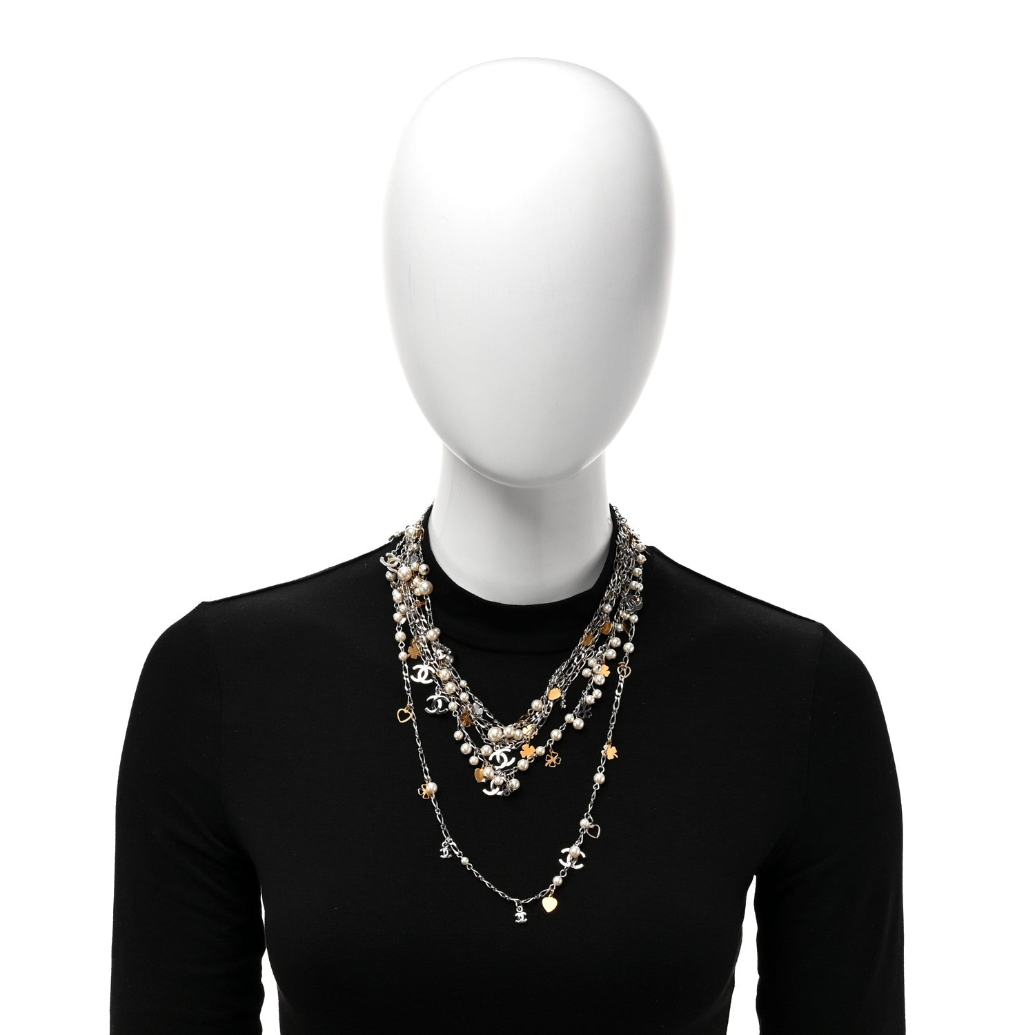 Chanel Pearl CC Clover Long Necklace Gold White 2 of 4