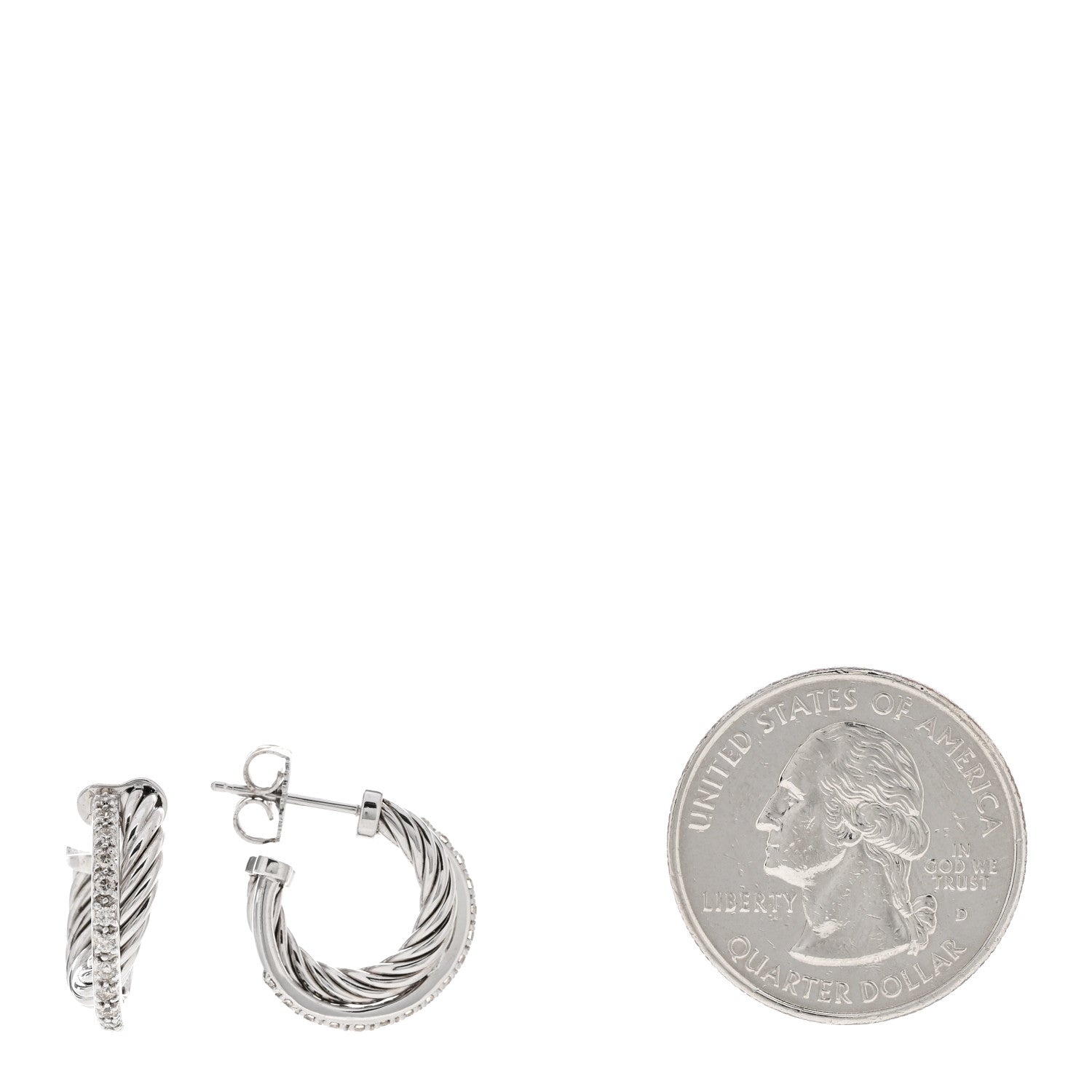 David Yurman Sterling Silver Diamond Extra Small Crossover Hoop Earrings 2 of 4