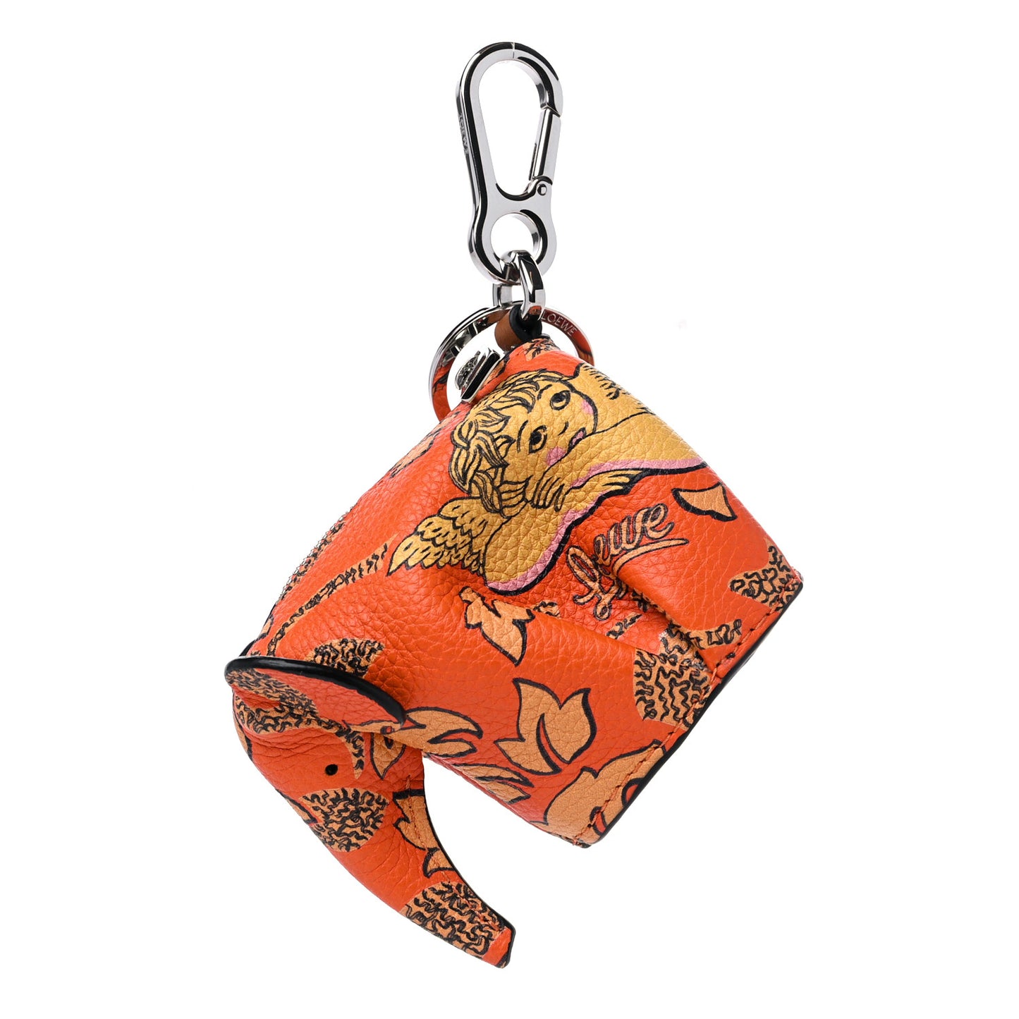 Calfskin Paula's Ibiza Elephant Coin Purse Bag Charm Key Holder Orange Multicolor