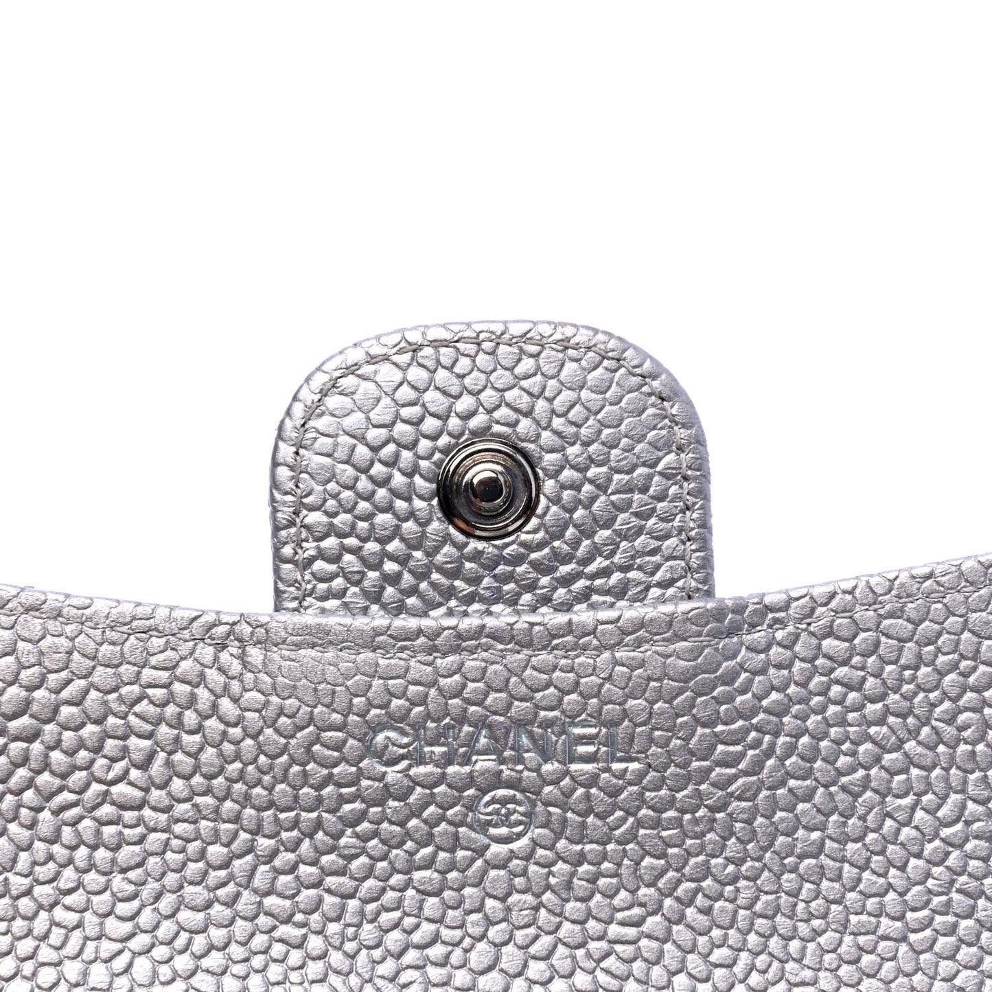 Metallic Caviar Quilted Compact Flap Wallet Silver