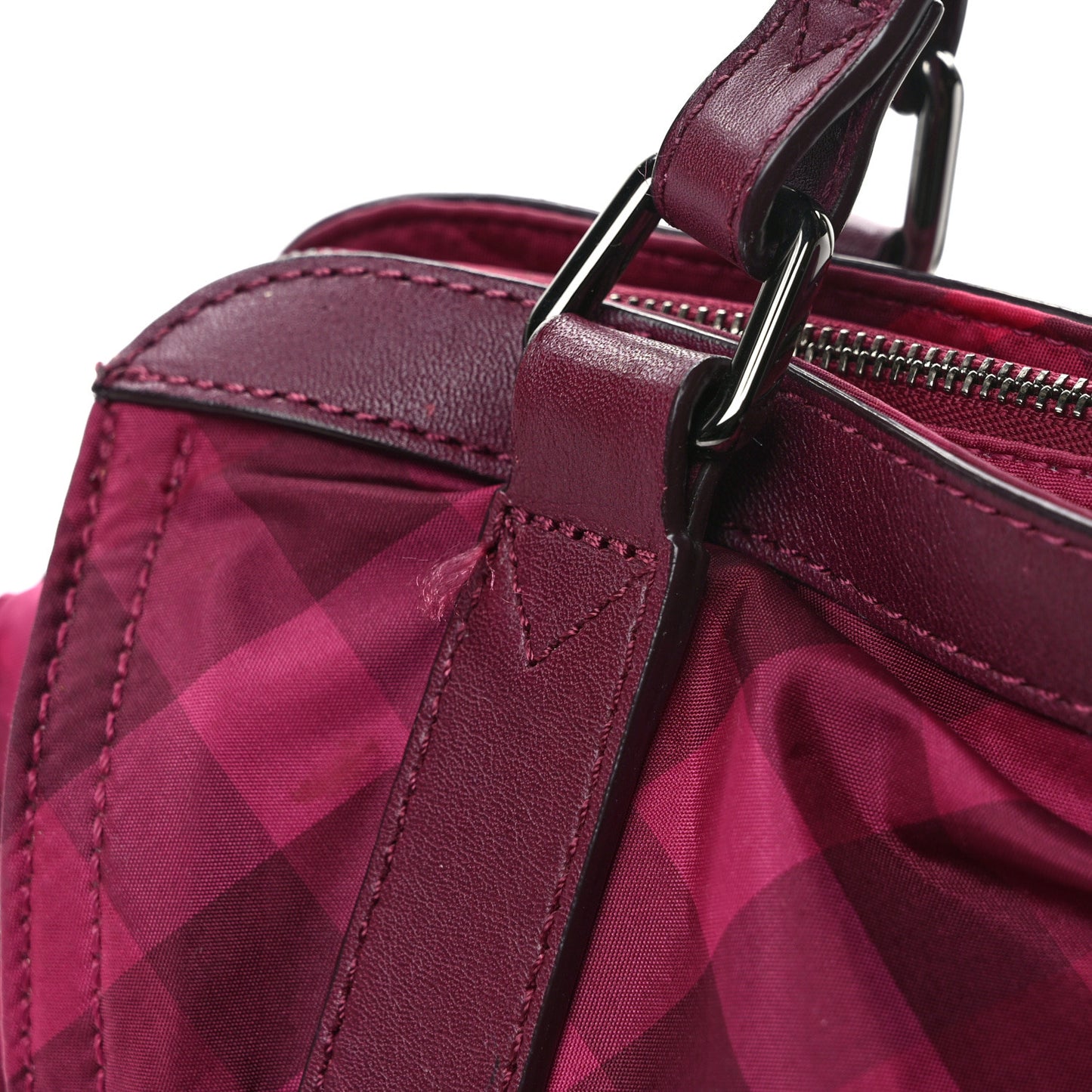 Nylon Check Small Buckleigh Packable Tote Bright Burgundy