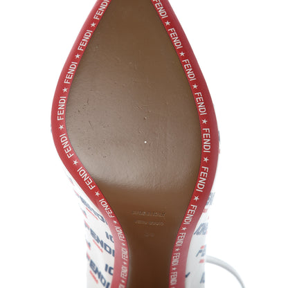 Fendi X FILA Vitello Mania Logo Print High Heel Pumps 38 White Blue Red Fragola 6 of 8