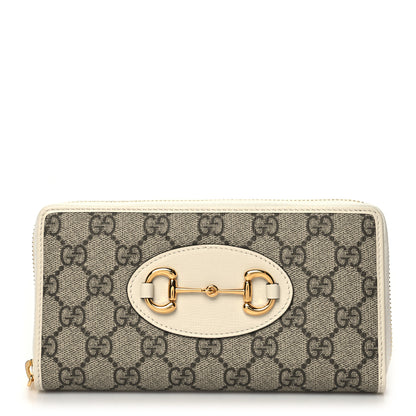 Gucci GG Supreme Monogram Azalea Calfskin Horsebit 1955 Zip Around Wallet Beige Ebony Mystic White 1 of 9