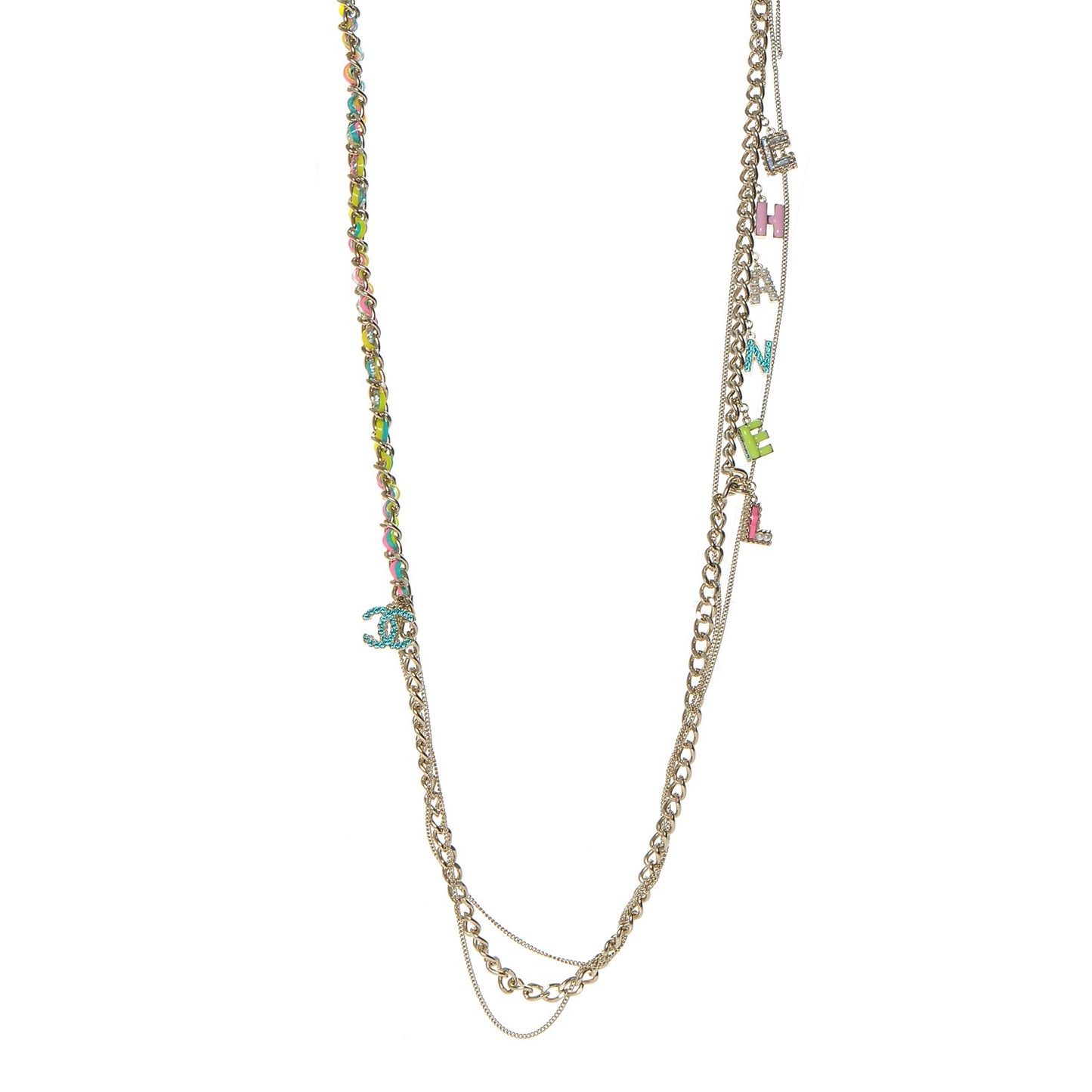 Metal Strass PVC Enamel CC Chain Link Long Necklace Gold Blue Pink Yellow