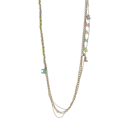 Chanel Metal Strass PVC Enamel CC Chain Link Long Necklace Gold Blue Pink Yellow 1 of 4