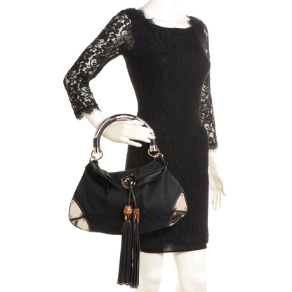Gucci Monogram Medium Indy Top Handle Hobo Black 2 of 7
