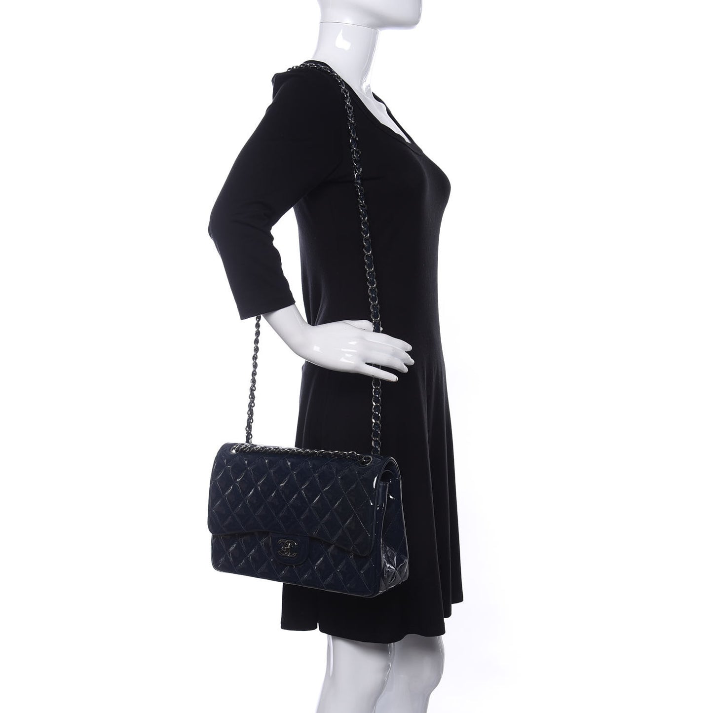 Patent Quilted Jumbo Double Flap Navy