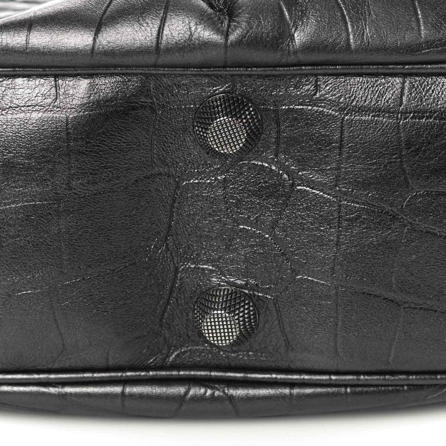 Metallic Calfskin Crocodile Embossed Crystal Small Le Cagole Shoulder Bag Gunmetal