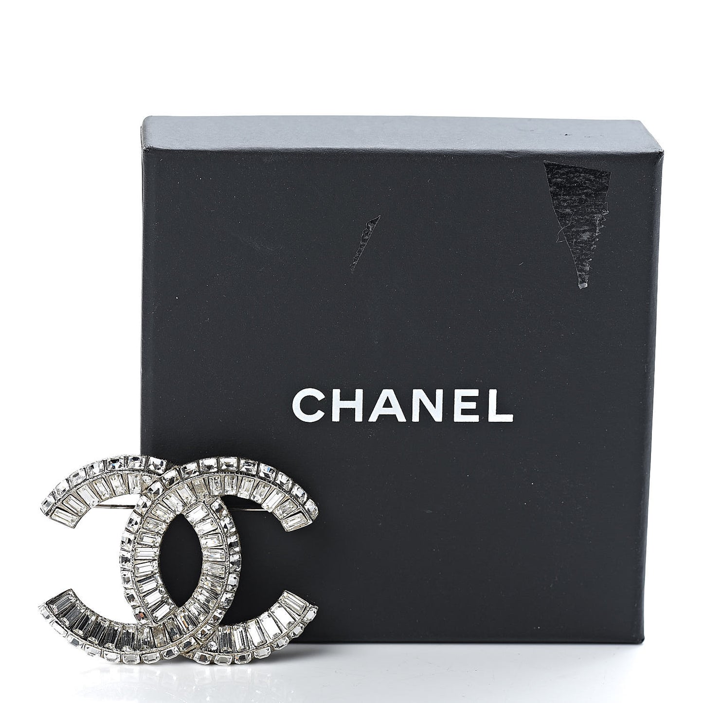 Baguette Crystal CC Brooch Silver