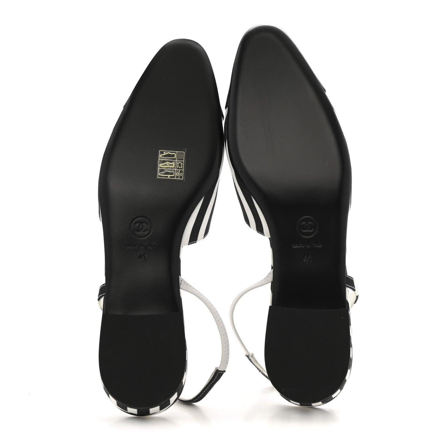 Fabric Grosgrain Cap Toe CC Slingback Flats 41 White Black