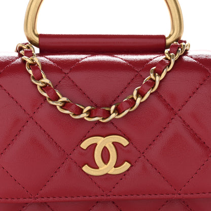 Chanel Shiny Lambskin Quilted Mini Metal Top Handle Clutch With Chain  Red 9 of 12