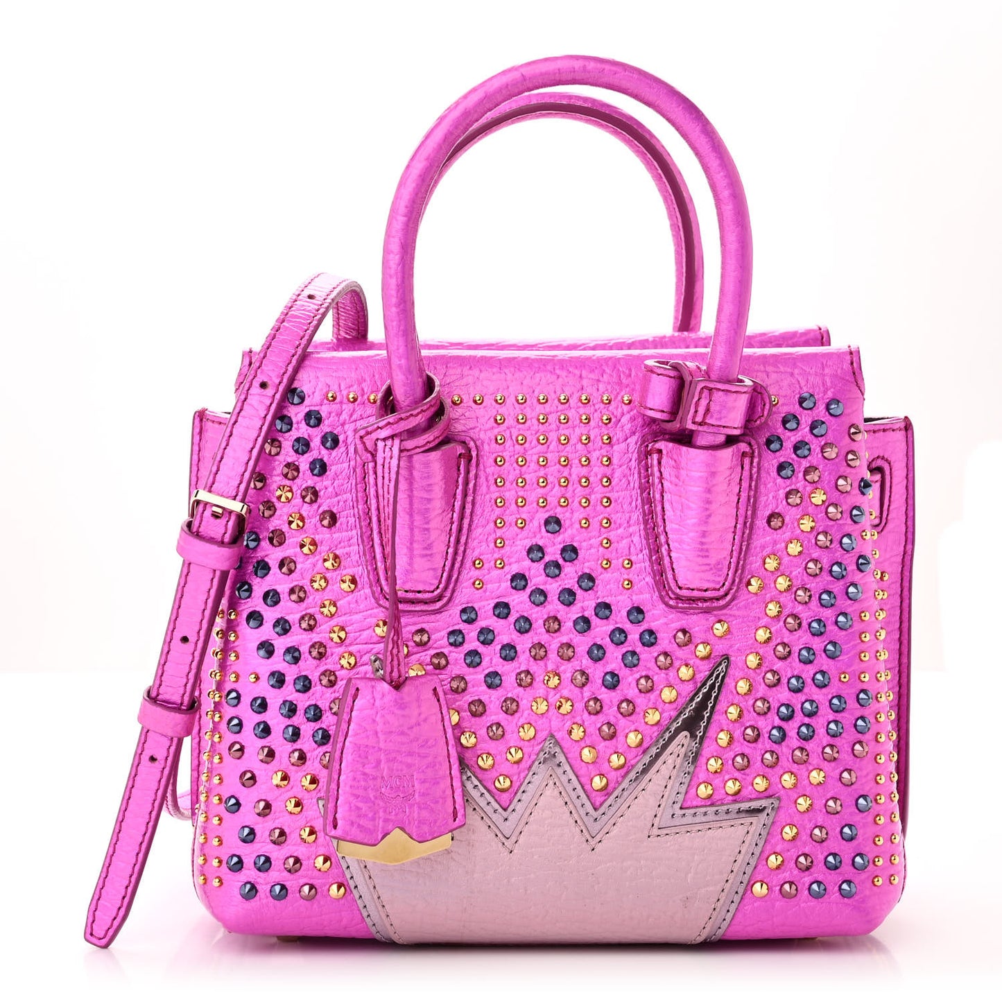 Metallic Calfskin Cyber Studs Mini Milla Tote Electric Pink