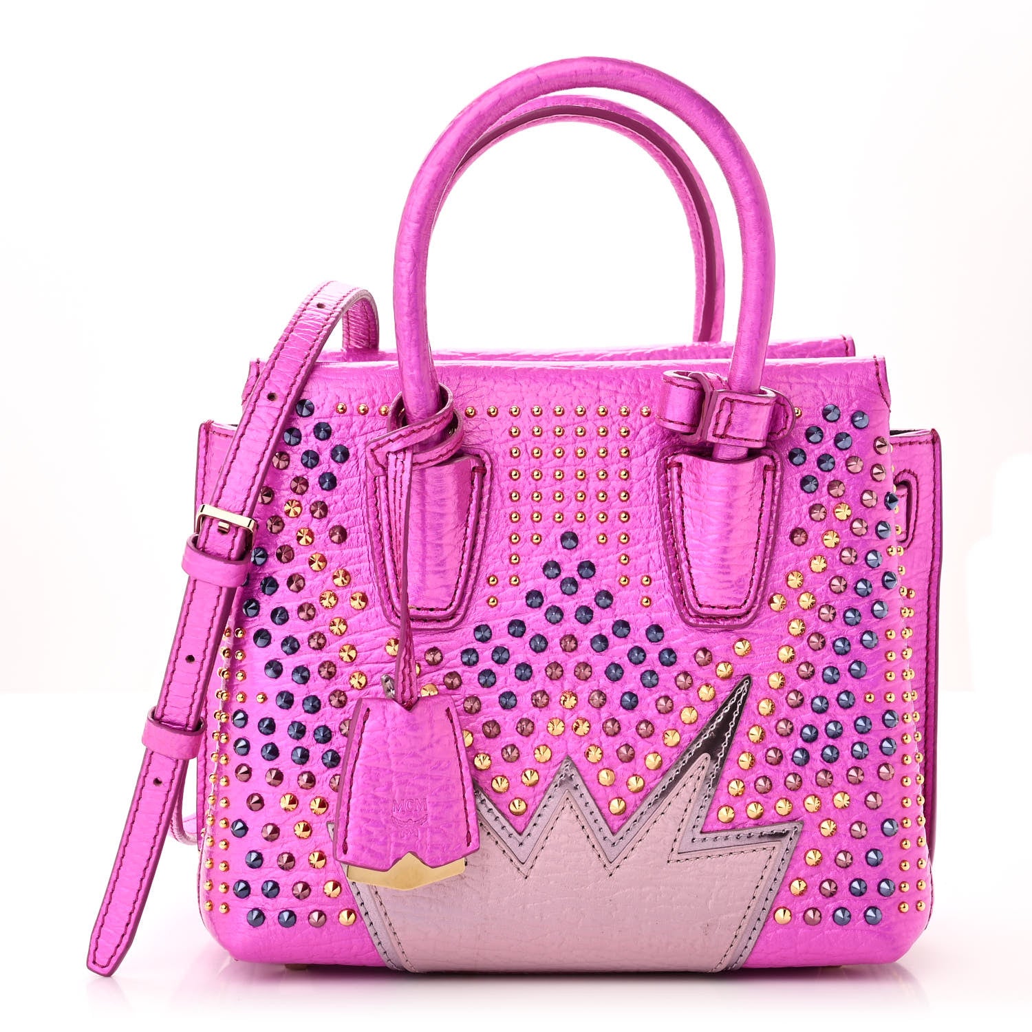 MCM Metallic Calfskin Cyber Studs Mini Milla Tote Electric Pink 1 of 9
