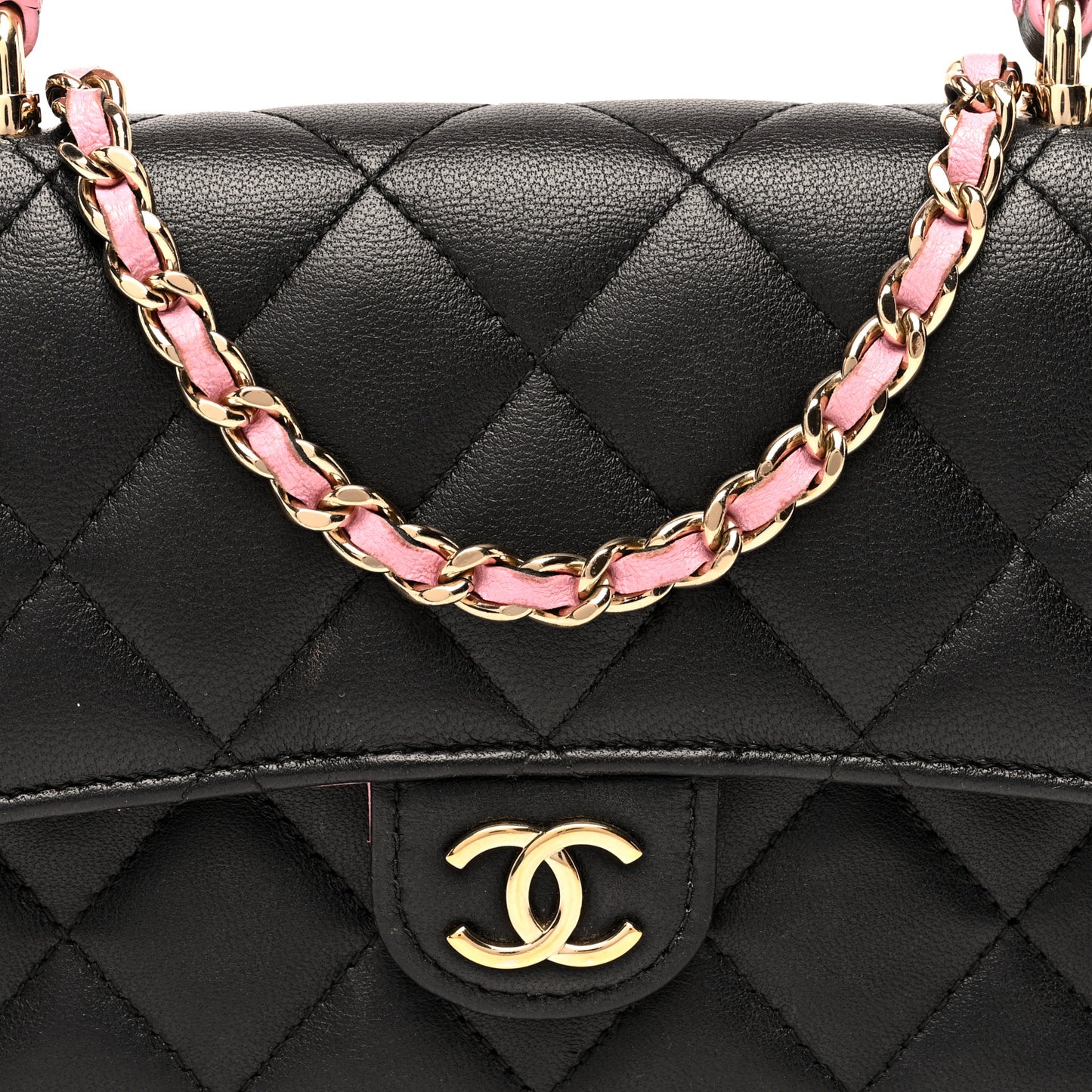 Lambskin Quilted Flap Phone Holder With Chain Black Lilac