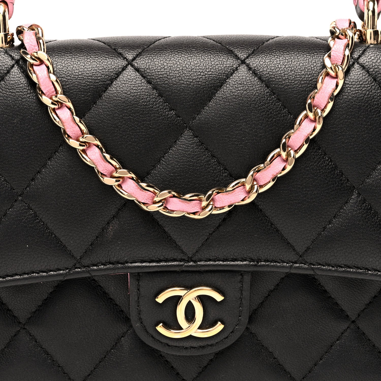 Chanel Lambskin Quilted Flap Phone Holder With Chain Black Lilac 8 of 10