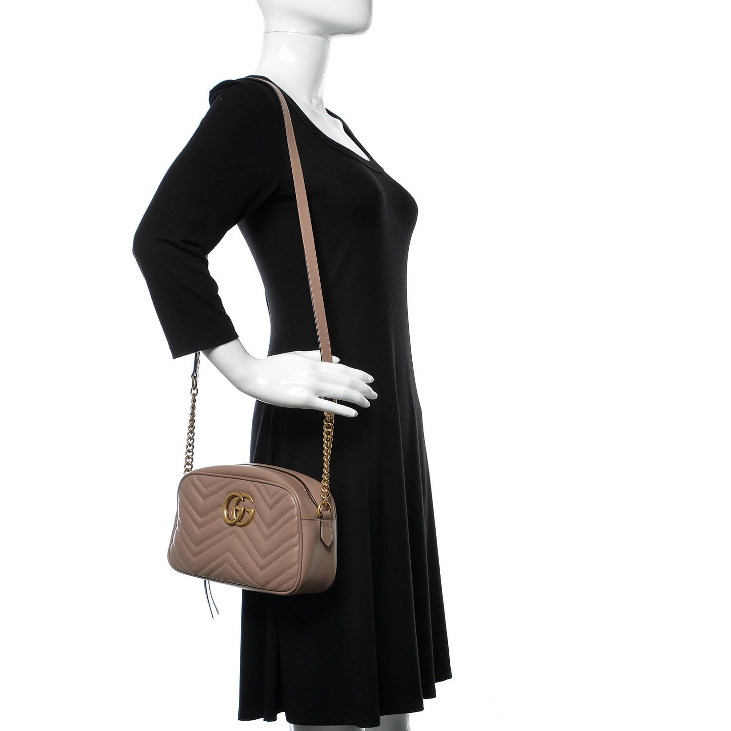 Calfskin Matelasse Small GG Marmont Chain Shoulder Bag Taupe