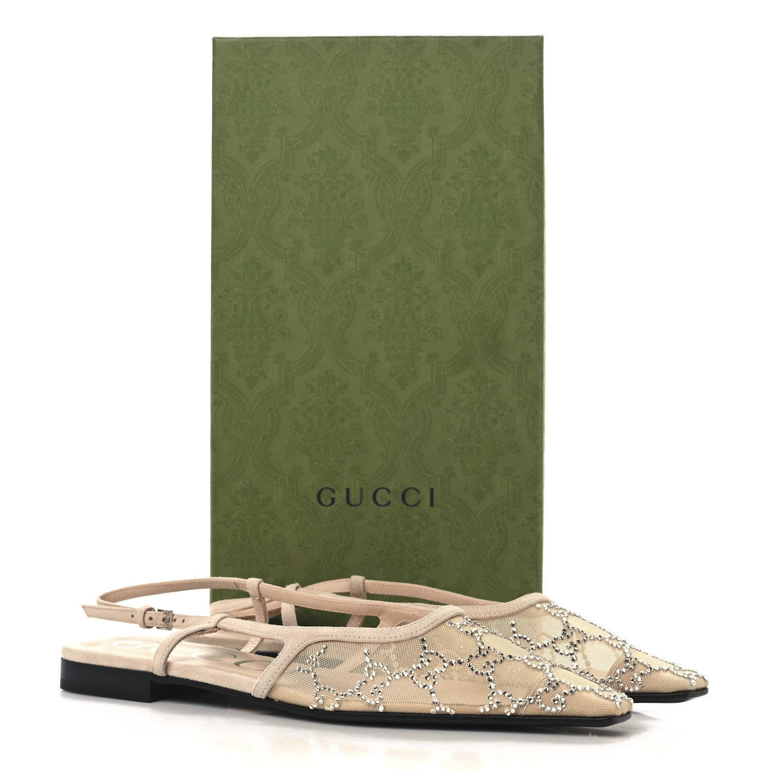 Gucci Suede Mesh Crystal GG Monogram Slingback Ballet Flats 37 Light Powder Skin Rose 11 of 11